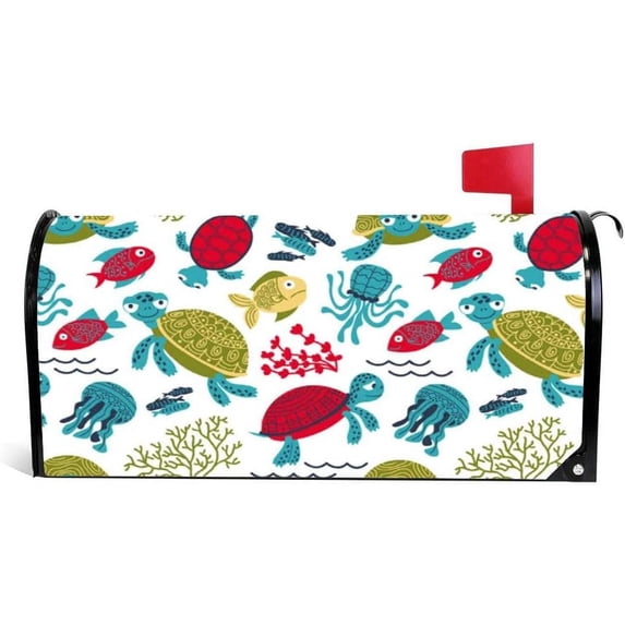 Coolnut Mailbox Covers, Magnetic Standard Size Colorful Turtles Underwater with Fish Seasonal Mail Wraps for Home Outdoor Decor, 20.7"x18.03"