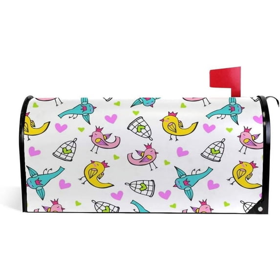 Coolnut Mailbox Covers, Magnetic Standard Size Cute Birds and Hearts Seasonal Mail Wraps for Home Outdoor Decor, 20.7"x18.03"