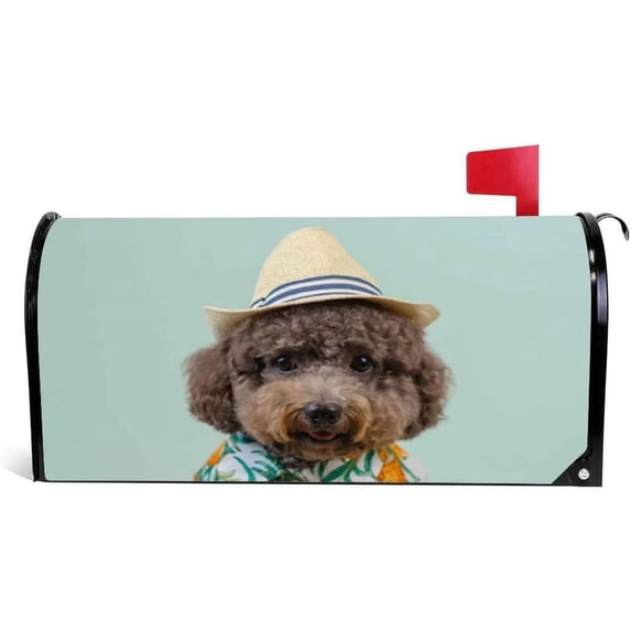 Coolnut Mailbox Covers, Magnetic Standard Size Dog Wears Hat and Hawaii Dress for Summer Seasonal Mail Wraps for Home Outdoor Decor, 20.7"x18.03"