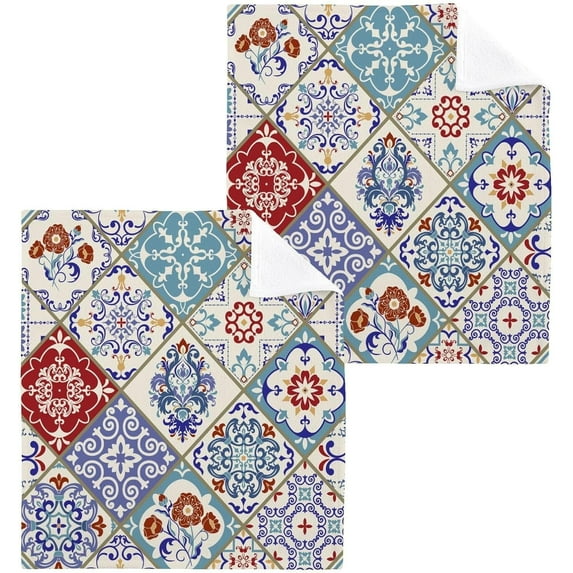 Coolnut Mandala Print Wash Cloth Set of 2, 12 x 12 Inch Cotton Baby Washcloths Highly Absorbent and Soft Feel Fingertip Towels Face Towels for Bathroom, Gym, Spa Washcloth Gift