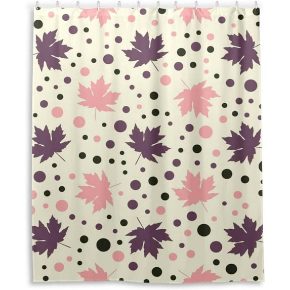 Coolnut Maple Polka Dots Bathroom Waterproof Shower Curtain Set, 60"X72" Bathtub Curtain with 12 Hooks for Bathroom Decor,Hotel,Room