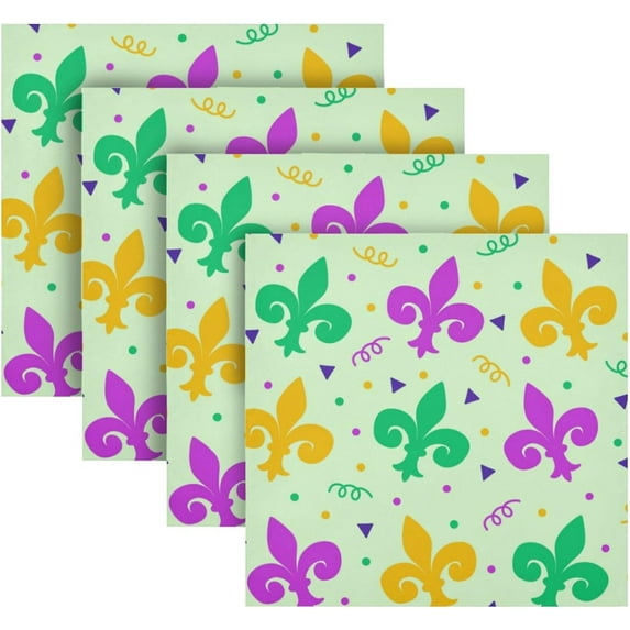 Coolnut Mardi Gras Cloth Napkins Set of 4, Reusable Washable Polyester Dinner Table Napkins for Family, Weddings, Parties, Home Decor, 20 x 20 Inch Washcloth Gift