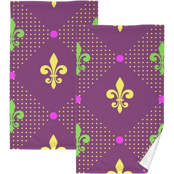 Coolnut Mardi Gras Cotton Hand Towels, Set of 2 Absorbent Bath Towel Decorative Fingertip Towels for Bathroom Gym Spa Hotel Beach Swimming Pool,16"x 28"