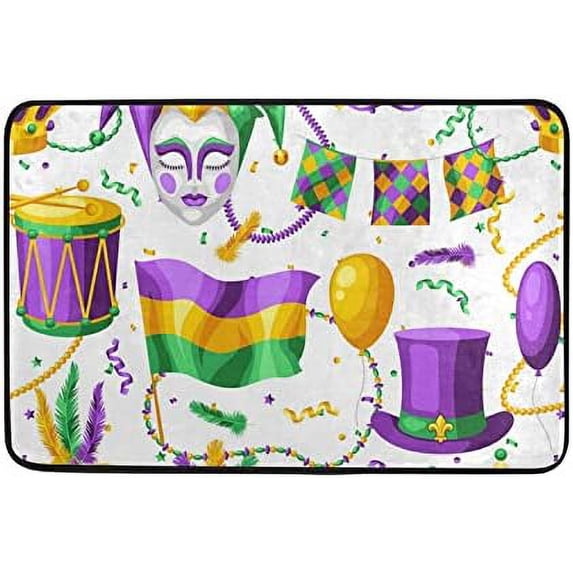 Coolnut Mardi Gras Door Mats Non-Slip Washable Indoor Outdoor Entrance Welcome Floor Mat for Kitchen Bathroom Bedroom Home Decor,23.6"x15.7"