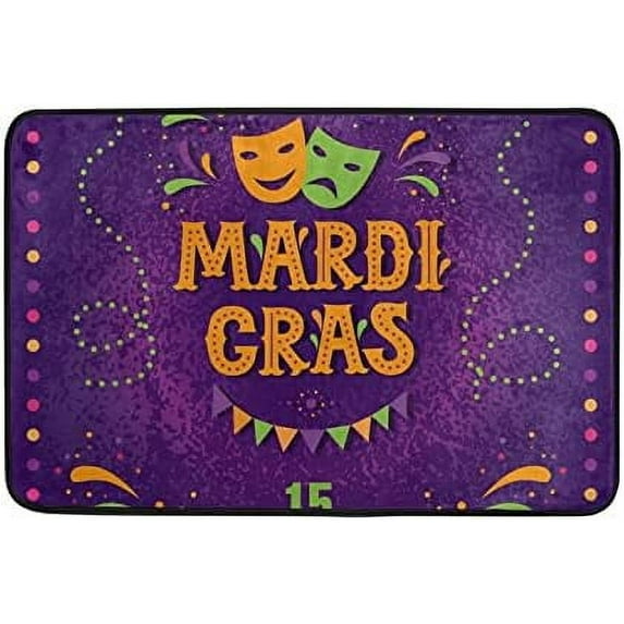 Coolnut Mardi Gras Door Mats Non-Slip Washable Indoor Outdoor Entrance Welcome Floor Mat for Kitchen Bathroom Bedroom Home Decor,23.6"x15.7"