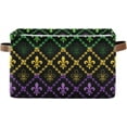 thumbnail image 1 of Coolnut Mardi Gras Storage Basket Foldable Storage Bin, Canvas Rectangular Storage Basket with Leather Handles for Home Closet & Office Decor Gifts, 1 of 7