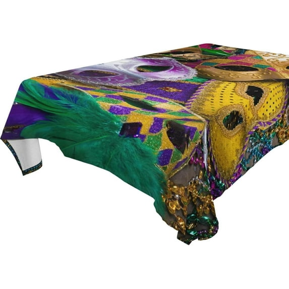 Coolnut Mardi Gras Tablecloth, Waterproof Washable Polyester Square Table Cover, Durable Tablecloth for Kitchen Dining Table Party Decor, 60"X 108"