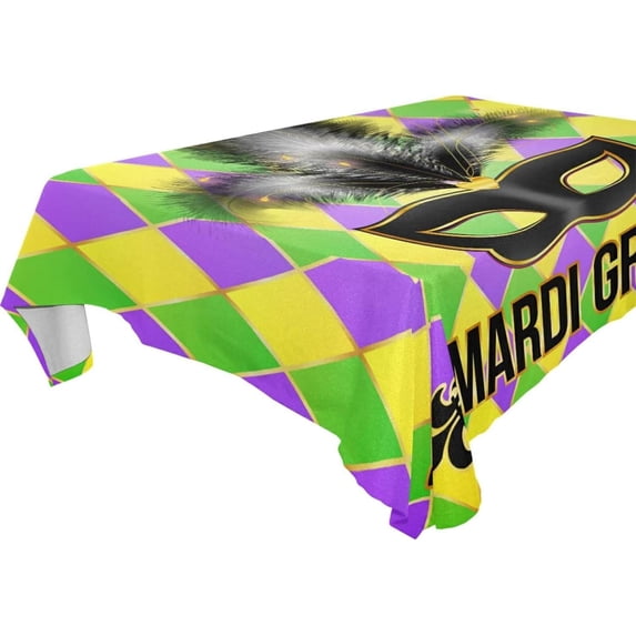 Coolnut Mardi Gras Tablecloth, Waterproof Washable Polyester Square Table Cover, Durable Tablecloth for Kitchen Dining Table Party Decor, 60"X 120"