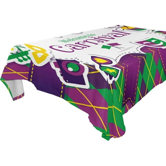 Coolnut Mardi Gras Tablecloth, Waterproof Washable Polyester Square Table Cover, Durable Tablecloth for Kitchen Dining Table Party Decor, 60"X 60"