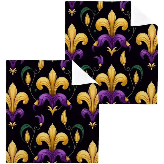 Coolnut Mardi Gras Washcloths Set of 6-12 x 12 inch Pure Cotton Wash Cloth Highly Absorbent and Soft Fingertip Towels Face Cloths for Bath, Spa Wash cloth