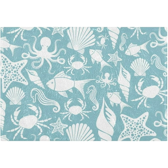 Coolnut Marine Organism High Absorbent U-Shaped Contour Toilet Rugs Machine Washable,24"x20"