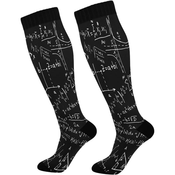 Coolnut Math Black Creative Compression Socks for Women & Men Circulation-Knee High Stockings for Running, Travel, Cycling Gift