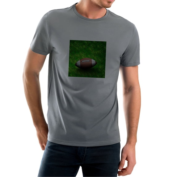 Coolnut Men's T Shirt Odor Protection Short, American Football Ball On Grass Mens Short Sleeve Tees, Grey Crew-Neck Casual Tee Shirts, XL