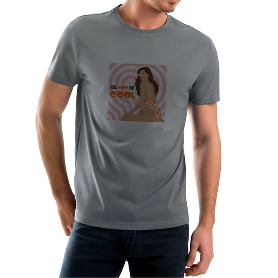 Coolnut Men's T Shirt Odor Protection Short, Groovy Brown-Haired Girl In A Swimsuit Mens Short Sleeve Tees, Grey Crew-Neck Casual Tee Shirts, XL