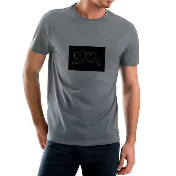 Coolnut Men's T Shirt Odor Protection Short, Happy Valentine'S Day With Gold Hearts Mens Short Sleeve Tees, Grey Crew-Neck Casual Tee Shirts, 2XL