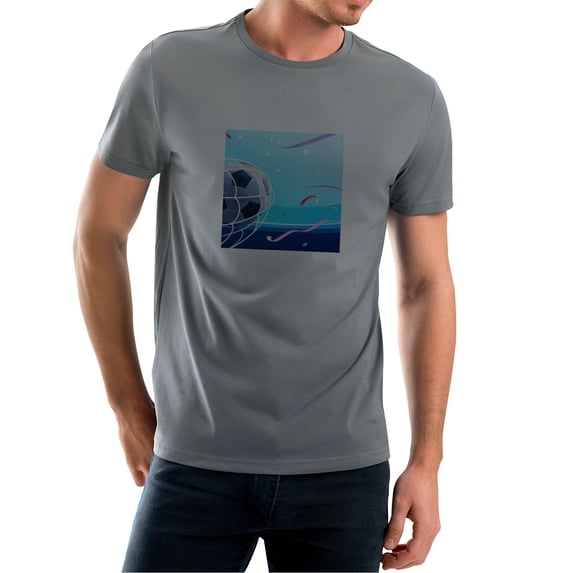 Coolnut Men's T Shirt Odor Protection Short, Realistic Soccer Ball Hitting The Net Mens Short Sleeve Tees, Grey Crew-Neck Casual Tee Shirts, M