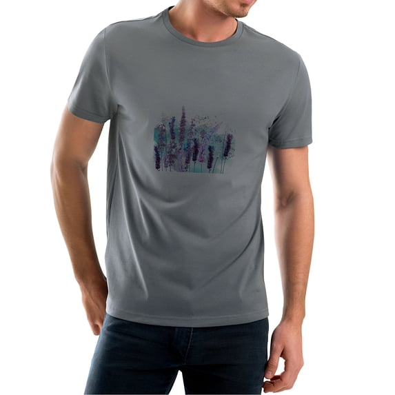 Coolnut Men's T Shirt Odor Protection Short, Spring Lavender Flowers In Watercolor Style Mens Short Sleeve Tees, Grey Crew-Neck Casual Tee Shirts, S