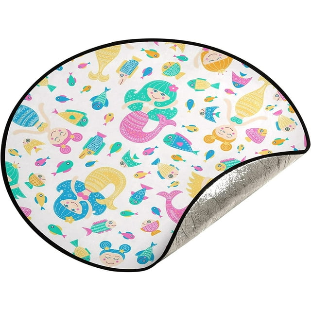 Coolnut Mermaid Christmas Tree Mat Round Christmas Tree Stand Mat Decoration for Holiday Party