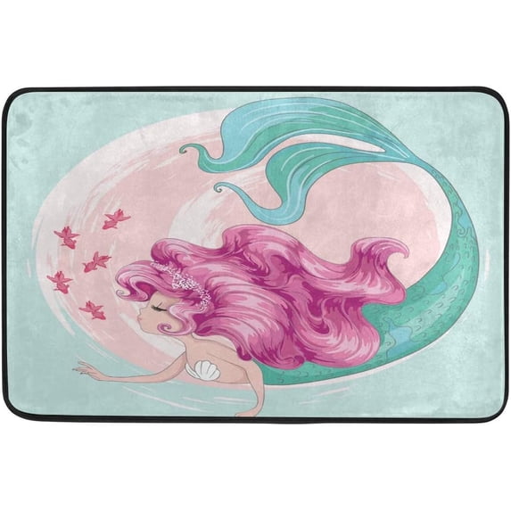 Coolnut Mermaid Non-Slip Washable Door Mat ，Rug Pad for Added Comfort - Safe（23.6x15.7 inch） Home Decor
