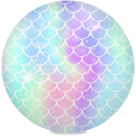 Coolnut Mermaid Round Placemats Waterproof Non-Slip Washable Place Mats Polyester Table Mats Set of 4 Heat Resistant for Home Kitchen Holiday Party Home Decor Gifts