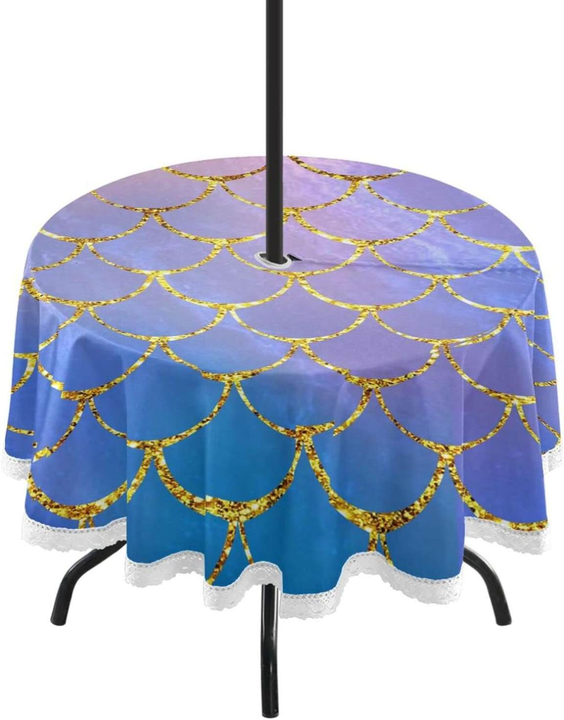 Coolnut Mermaid Tail Round Table Cloth 60", Heat Resistant Table Cover