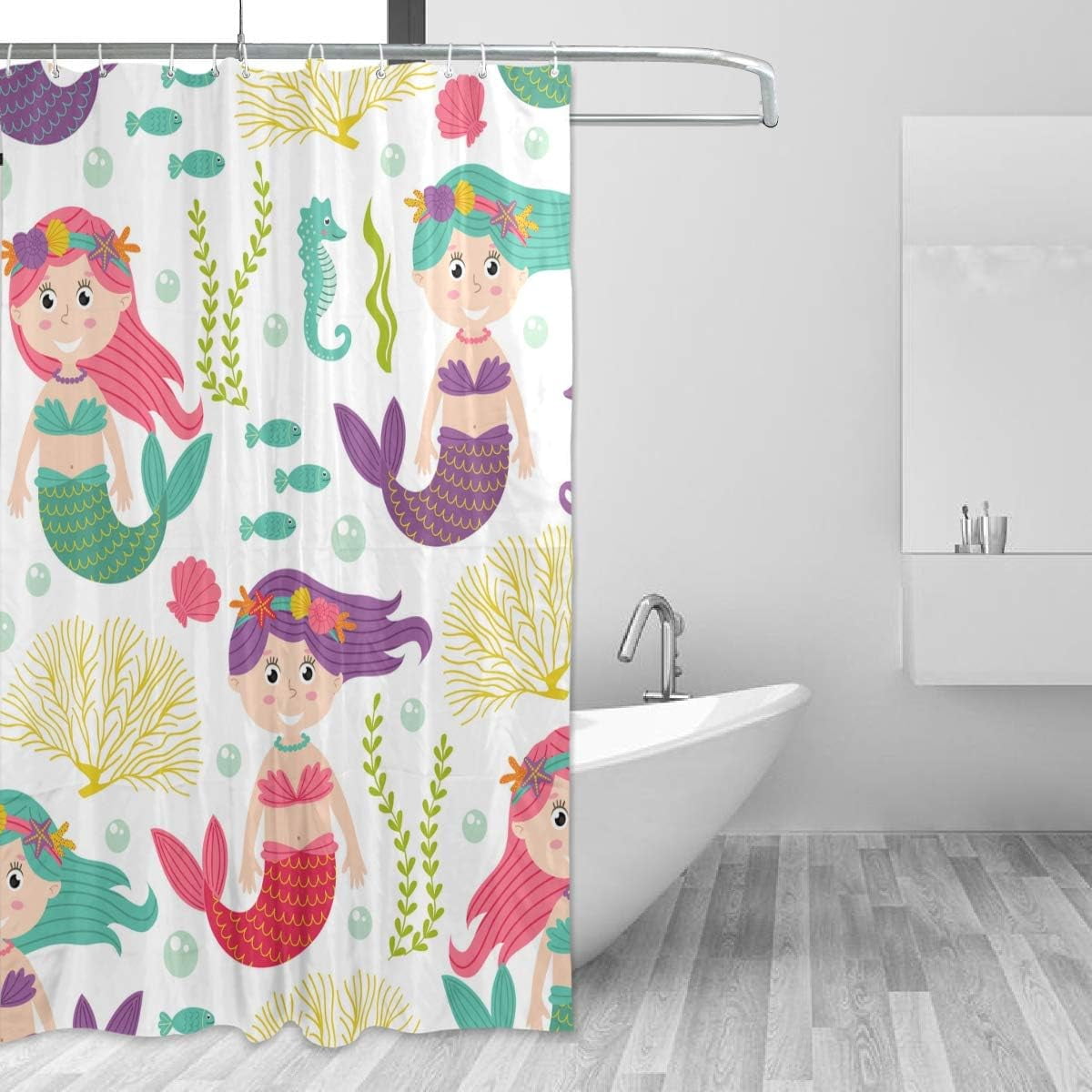 Coolnut Mermaids Sea Horses Bath Shower Curtain Liners 60x72in 100