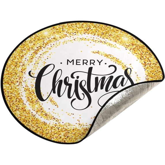 Coolnut Merry Christmas Golden Shining Christmas Tree Mats Waterproof Tree Skirt, Glitter Xmas Tree Stand Tray Mat Floor Protector Pad for Holiday Party Decoration, 28.3"