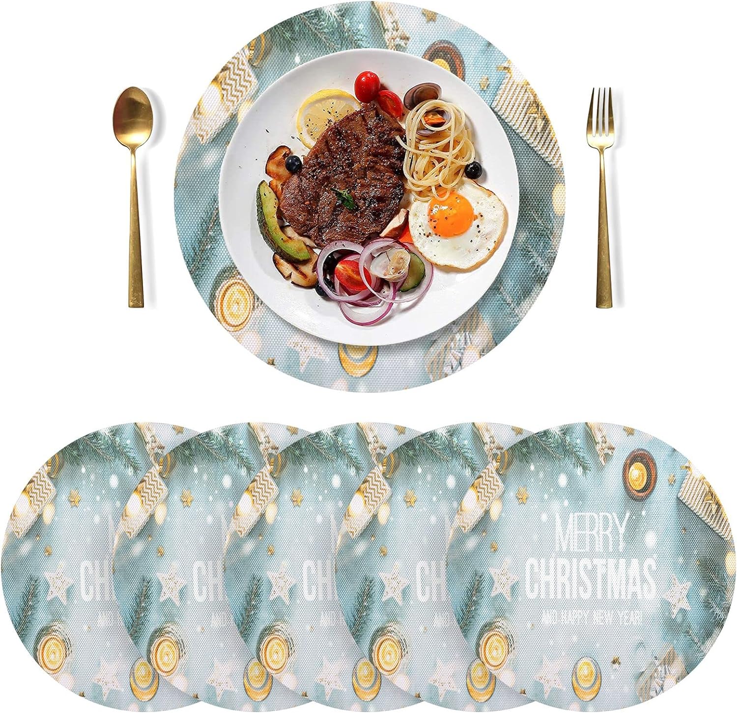 Coolnut Merry Christmas Placemats 6Pcs,Holidays PVC Weave Place Mats