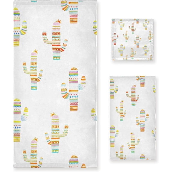 Coolnut Mexican Cactus Bath Towels Soft Absorbent Bath Towels Bath Towel Set of 3 for Home Hotel Bathroom Decor