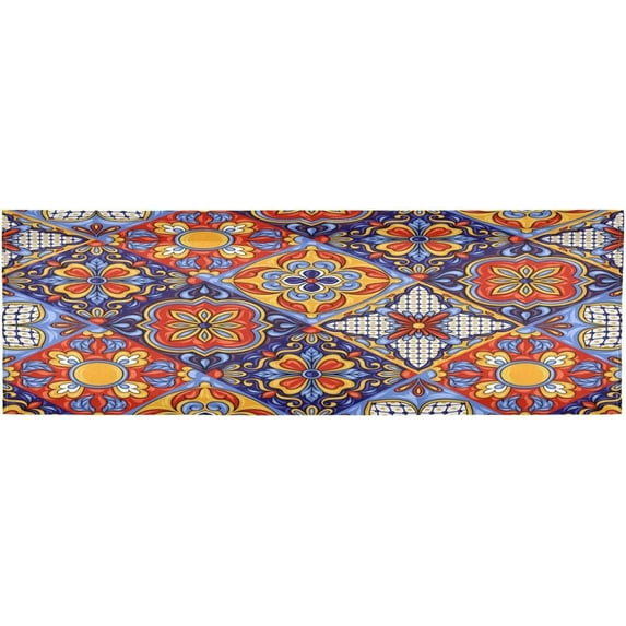 Coolnut Mexican Ceramic Tile Pattern Valance Curtains for Kitchen or Bathroom, 54x18in Valances Window Treatment Rod Pocket Drape Light Filtering Living Room Bedroom Decor