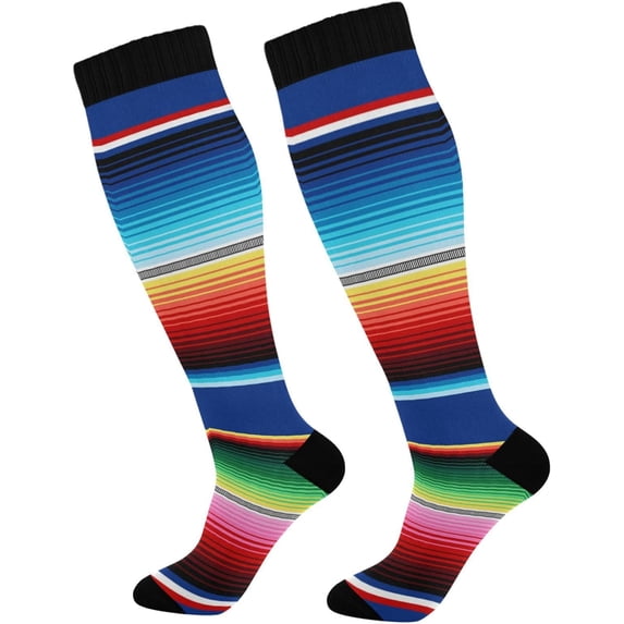 Coolnut Mexican Serape Blanket Stripes Compression Socks Women Men Knee High Stockings for Sports, Running, Travel 2Pair Gift