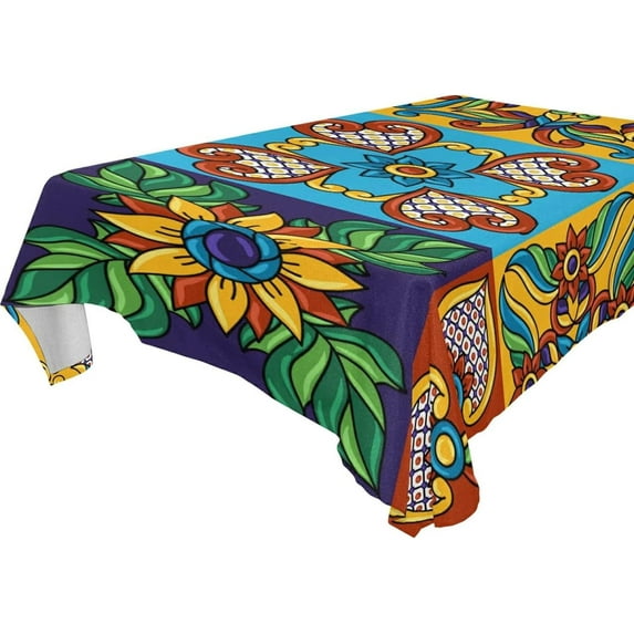 Coolnut Mexican Talavera Tablecloth, Waterproof Washable Polyester Square Table Cover, Durable Tablecloth for Kitchen Dining Table Party Decor, 54"X 72"