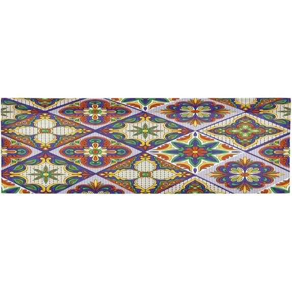 Coolnut Mexican Talavera Tile Ceramic Valance Curtains for Kitchen or Bathroom, 54x18in Valances Window Treatment Rod Pocket Drape Light Filtering Living Room Bedroom Decor