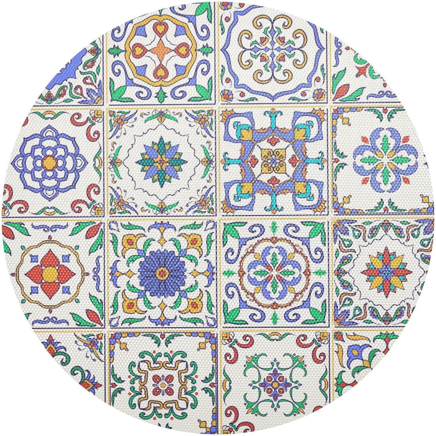 Coolnut Mexican Talavera Tiles Style Round Placemat Set of 4, NonSlip