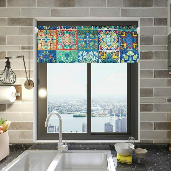 Coolnut Mexican Talavera Windows Valance Curtains, Double Layer Short Blackout Window Topper Treatment for Bathroom,Kitchen,Living Room,Cafe Decor,54x18Inch,only 1 Panel