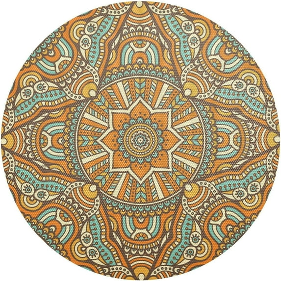 Coolnut Mexico Mandala Round Placemat Set of 6, Non-Slip Heat Resistant & Waterproof Plate Pads for Dinner Table Table Placemats, 15.4 in Home Decor