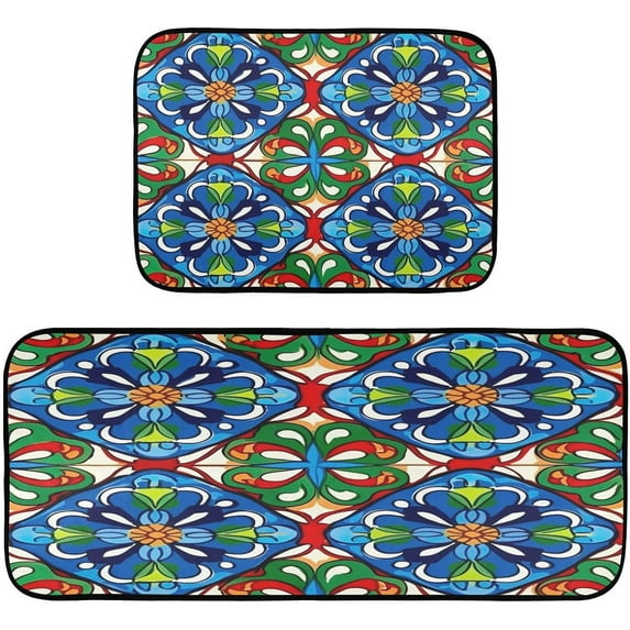 Coolnut Mexico Tile Design 2 Pieces Kitchen Rugs and Mats Sets,Non Slip Absorbent Floor Mat for Kitchen, Floor Home, Office, Sink, Laundry Home Decor
