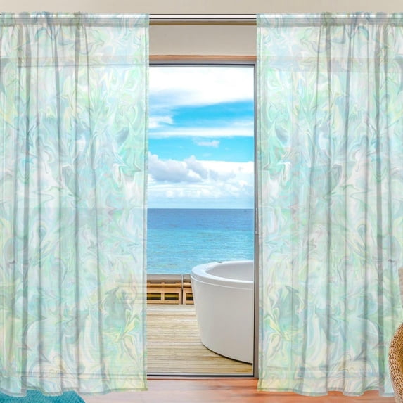 Coolnut Mint Green Pastel Sheer Gauze Door Curtain Window Curtain Drapes for Living Room Kids Bedroom Window Treatment Decor W55 x L78 In 2 Panels