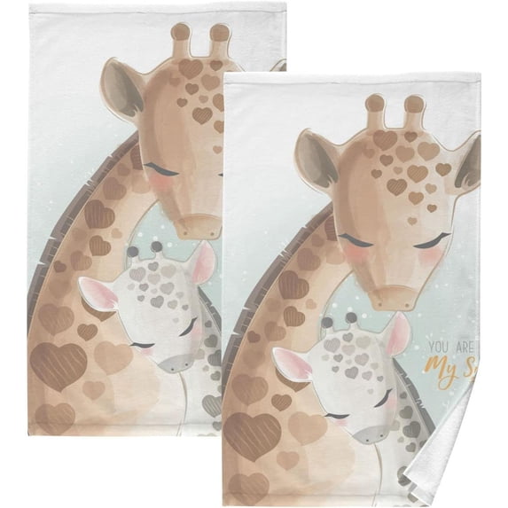 Coolnut Mommy Baby Giraffe Hand Towels Set of 2 Soft Absorbent Towel Hand Cloth, Cotton Fingertip Bath Towels for Home, Bathroom Hotel, Gym and Spa 28 X 16 in