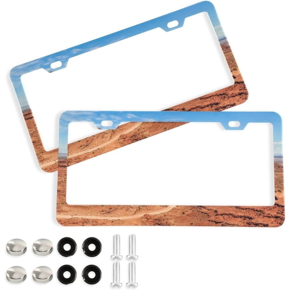 Coolnut Monument Valley 2 Holes Car License Plate Frames 2PCS, Car License Plate Holder with Screw Caps Cover Set Automotive Exterior Parts Decoration for US Vehicles