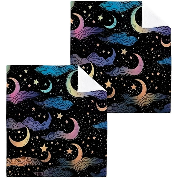 Coolnut Moon Clouds Washcloths Set of 4-12 x 12 inch Pure Cotton Wash Cloth Highly Absorbent and Soft Fingertip Towels Face Cloths for Bath, Spa Wash cloth