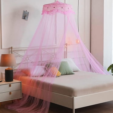 Luxurious Bed Canopy Mosquito Net For Single To King Size Bed, Extra Large Round Dome Lace Canopy Bed Curtains Punch-free Ceiling Hanging Bed Drapes ( Blue