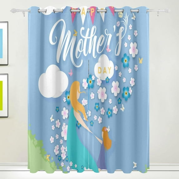 Coolnut Mother's Day Blackout Curtain for Bedroom, 2 Panels Thermal Insulated Blackout Drapes Long Darkening Curtains with Grommets,55"x 72"