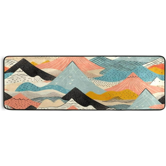 Coolnut Mountains Abstract Pattern Area Rug - 2' x 6' Washable Runner Rugs with Rubber Backing - Non Skid Floor Carpet for Indoor Living Room Hallway Kitchen Home Decor Gifts