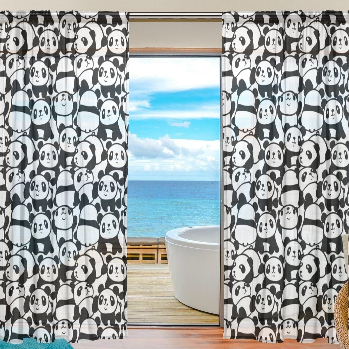 Coolnut Much Pandas Semi Sheer Curtains, 78"x55" Window Voile Drapes