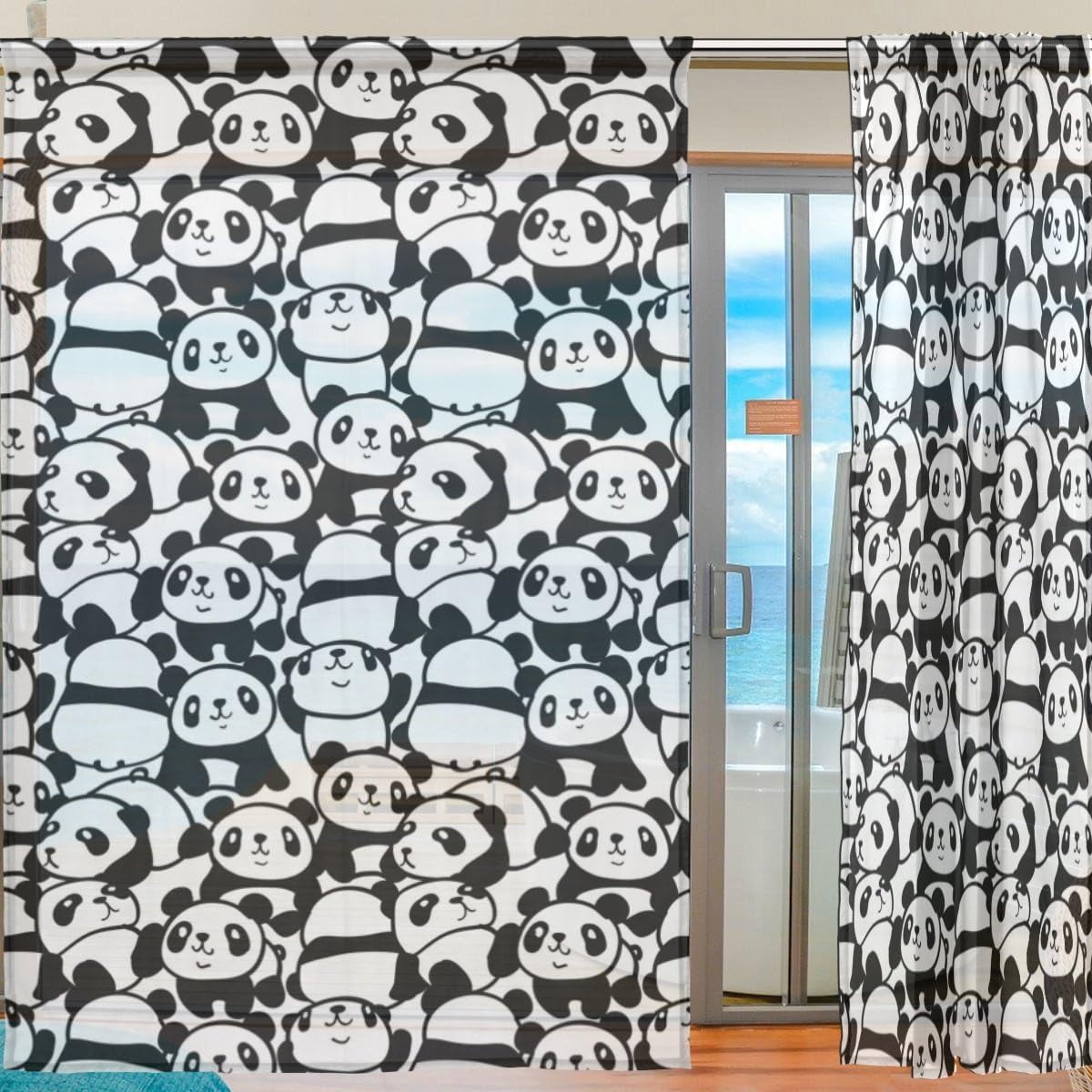 Coolnut Much Pandas Semi Sheer Curtains Window Voile Drapes Panels