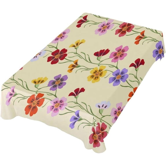Coolnut Multicolored Flowers Tablecloth 60" x 108" Rectangle Table Cloth Stain-Resistant Dining Table Cover for Home Dinner Party House Decor
