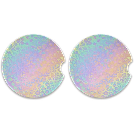 Coolnut Multicolored Leopard Print 2.5 inch Car Coaster Absorbent Ceramic Stone Drink Holder for Cup Holder 2 Pcs Home Decor