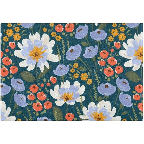 Coolnut Multicoloured Flowers High Absorbent U-Shaped Contour Toilet Rugs Machine Washable,24"x20"