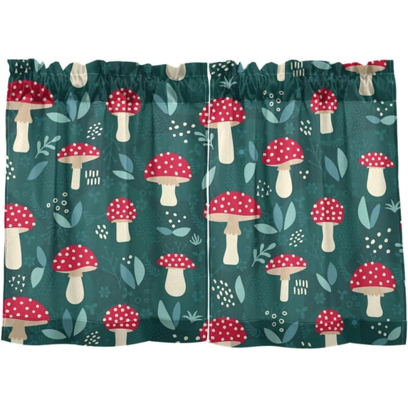 Coolnut Mushroom Kitchen Curtains 2 Panels, UV Protected Tier Curtains Half Window Curtains for Guest Room Bathroom Sink Laundry Room Basement,24"x 27"